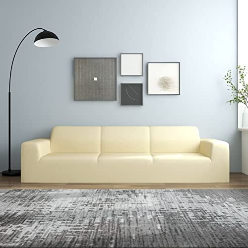 ZEYUAN Stretch Sofahusse 4-Sitzer Creme Polyester-Jersey, Sofa Überzug, Sofabezug, Sofa Cover, Sofa Überwurfdecke, Sofaüberwurf, Couchbezug, Sofaschoner