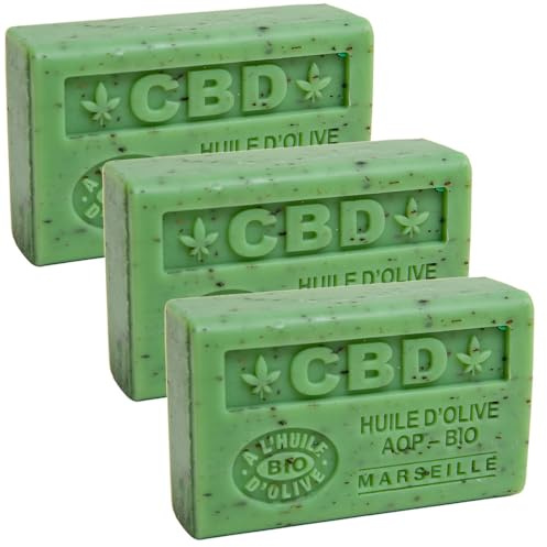 Label Provence Nature Savon de Marseille – pflegende französische Seife aus reinem Bio-Olivenöl und Sheabutter – CBD-Duft – 125 g Riegel – 3er-Set