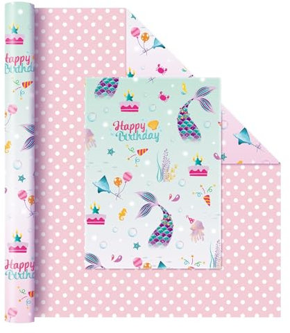 WERNNSAI Meerjungfrauen Geschenkpapier – 1 Rolle Meerjungfrauen Geburtstags Geschenkpapier Mädchen Kinder Sommer Meerestiere Geschenkpapierrollen Kindergeburtstage Party Dekoration 43 cm x 10 m