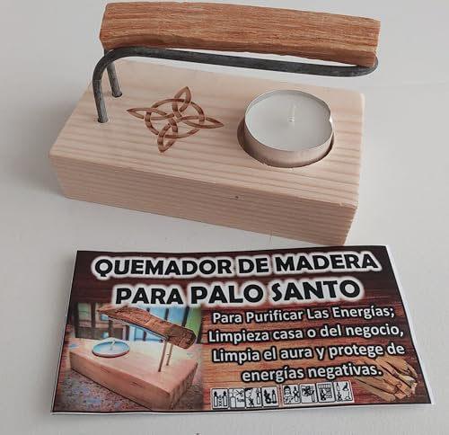 YA-DECOREGALOS Quemador de Palo Santo/Hecho a Mano/Imagen Nudo de Bruja,/ Incluye Varillas Metálicas,+ Vela + Palo Santo. para Armonizar y señar ambientes. Especial para meditar
