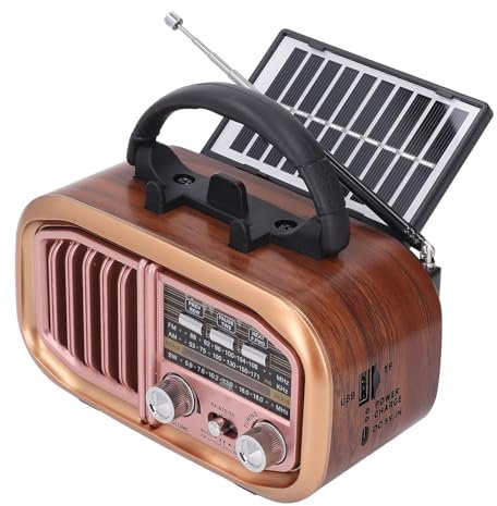 Bewinner Radio Portátil de Decoración Vintage, Altavoz Bluetooth Retro, Batería Recargable con Energía Solar, Pequeño Altavoz Bluetooth Inalámbrico para Cocina, Escritorio, Dormitorio,