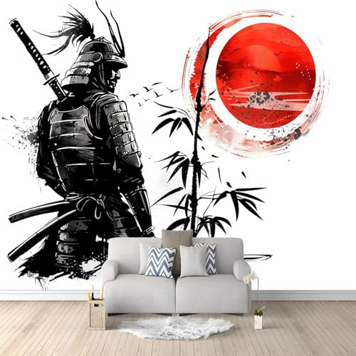 Japanischer Samurai Und Rote Sonne Art Fototapete Malerei Weiß Tapete Fototapeten Vlies Tapeten, Vliestapete Wandtapete Moderne Wand Schlafzimmer Wohnzimmer Wand tapete 200x140 cm