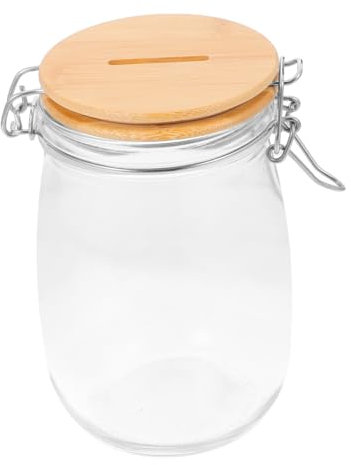 ibasenice Transparente Sparbüchse Mit Großem Schlitz Holzdeckel Kindersichere Münzaufsparbox Glas Spardose Für Münzen Bargeld Motivations-spargefäß Für Zuhause Und Büro Leicht Zu Reinigen
