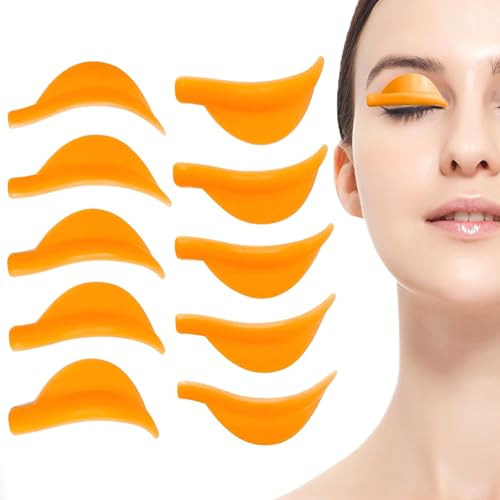 Bamyli 10 Pcs Lash Lift Shields, Silicone Self Adhesive Glueless Reusable Lash Lift Shields with XS/S/M//L/XL for Salon Professionals Home Use Beauty Enthusiasts (Orange)