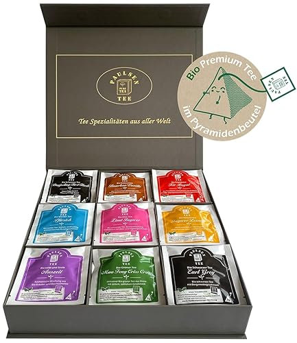Exklusive Bio-Tee Geschenkbox mit Tee aus aller Welt 45 Pyramiden, einzeln kuvertiert