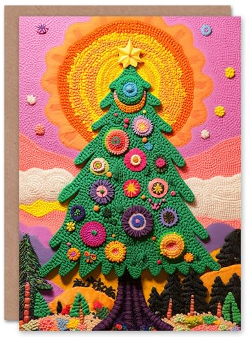 Wee Blue Coo Greeting Card Colourful Forest Sunrise Festive Decorated Tree For Child Kids Xmas Christmas Card