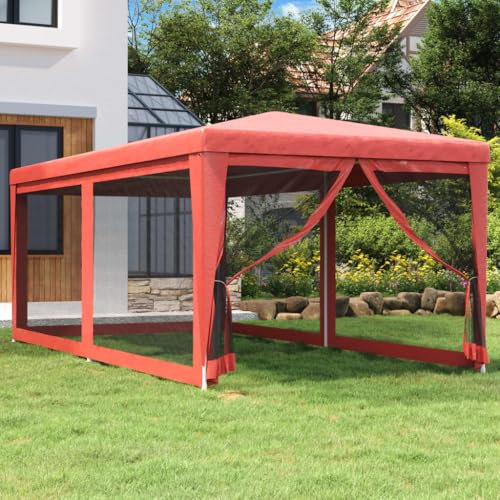 Xichuzi Partyzelt mit 6 Mesh-Seitenwänden, Party Zelt, Pavillon, Faltpavillon, Garagenzelt, Gartenzelt, Rot 3x6 m HDPE