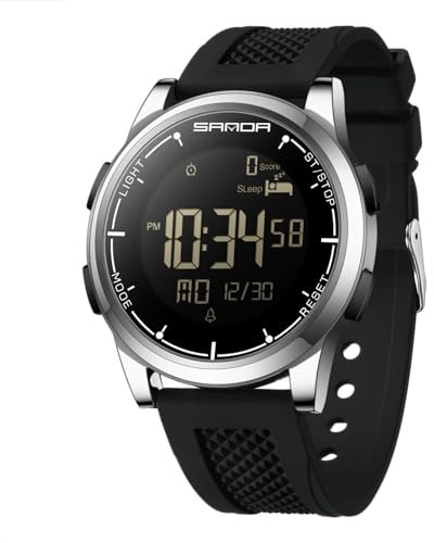 Forrader Relojes digitales para hombre, relojes deportivos impermeables, ultradelgados, militares, podómetro, cronómetro, retroiluminación LED, alarma, calorías, fecha, Plateado/negro.