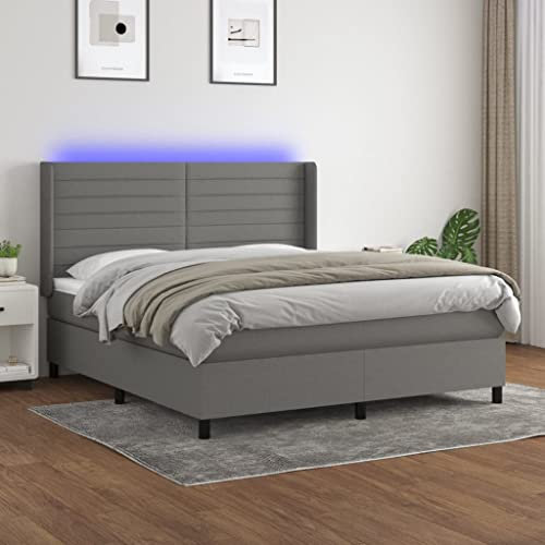 Iiaky Boxspringbett mit Matratze & LED Bett Boxspringbett Bett Mit Matratze Polsterbett Schlafzimmer MöBel Dunkelgrau 180x200 cm Stoff // 3138414