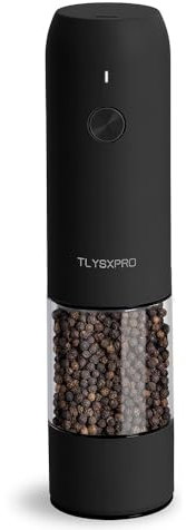 TLYSXPRO Electric Pepper Grinder, USB Rechargeable, Automatic Pepper Shaker, Adjustable Coarseness, Electric Pepper Mill, LED Light, Refillable, Kitchen Gadget (1-Pack, Black)