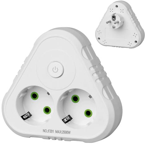 Anluomafuy Enchufe Doble para Toma de Corriente, Enchufe de Alimentación con Interruptor de Seguridad, Regleta Enchufes Proteccion Sobretension, Ranuras Giradas 45°, Para Oficina y Habitación (Blanco)