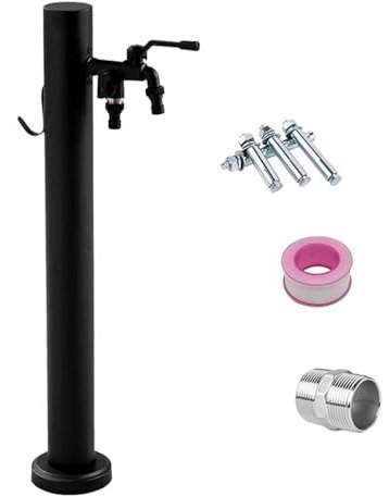 RTTZBOZ Schwarze Wassersäule für den Garten Zylindrische Freistehende Säule aus Edelstahl 304 mit Wasserhahn, Runde Zapfsäule(80cm/31in)