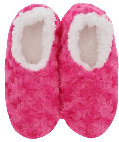 Snoozies! Roses In Bloom Super Soft Sherpa Fleece Womens House Slippers ladies Sizes 3-9 Blue, Navy, Pink and Violet (Pink, UK Footwear Size System, Adult, Women, Alpha, Medium, Large)