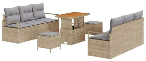 vidaXL 9-teiliges Garten-Sofa-Set mit Kissen in Beige aus Poly Rattan – Modernes Design für den Innen- und Außenbereich. Platz für 5 Personen. Wetterfest für Deine Lounge auf der Terrasse im Sommer.