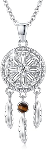 REDSUN Traumfänger Halskette 925 Sterling Silber Böhmischen Dreamcatcher Feder Halskette Mondstein-Anhänger Traumfänger-Schmuck Geschenke für Frauen Teenager Mädchen