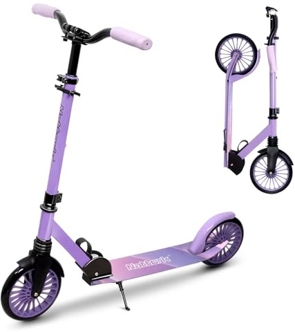 Nattork Kick Scooter for Teens Adults, Max Load 240 LBS, Adjustable Height Foldable with 8 Large Wheels, Anti-Shock Suspension Purple