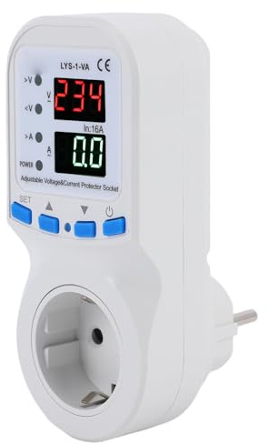 Walfront Enchufe Protector de Voltaje Pantalla LED 5-300S Tiempo de Retardo 1-16A Enchufe Protector de Voltaje Ajustable para Refrigeradores Aires Acondicionados