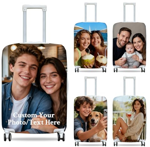 ZEXUPER Personalisierte Gepäckabdeckung, Kofferschutz, fügen Sie Ihr Foto, Namen und Text hinzu, doppelseitiges Design, elastische und waschbare Reisegepäckhülle, Bild, S