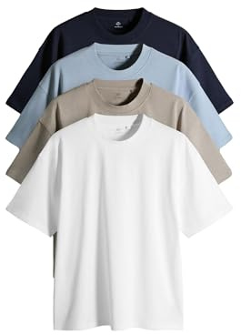 THE SET Herren Oversized Fit T-Shirts aus Baumwolle, 4er-Pack Navy/Blue/Brown/White 3X-Large