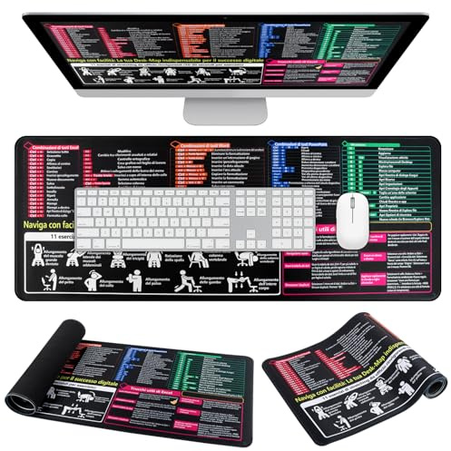 Niuny Excel Schreibtischunterlage Italienisch Exel Mauspad Italienisch 60 * 30cm Tastenmeister Mauspad Italienisch Mousepad Mit Excel Word Kanten Mauspads für Computer Laptop und PC