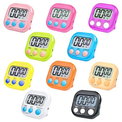 10 Stück Eieruhr Digital, SGZIOO Timer Digital, Küchentimer Magnetisch, Stoppuhr Digital mit Einklappbarer Ständer, Kurzzeitwecker Küche Magnetisch mit Großem LCD-Display für Kochen Sport Stud Kinder