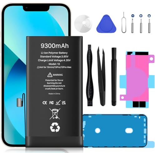 [9300mAh] Battery for iPhone 13, (2026 New Version) Upgrade High Capacity Battery Replacement for iPhone 13, With Repair Tool Kit