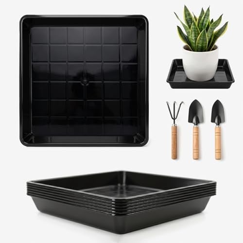 XLTBOMS 6 Stück Untersetzer Blumentopf Eckig 19x19cm Blumentopfuntersetzer | Schwarz Quadratische Untersetzer Blumentopf, Pflanzenuntersetzer Eckig für Outdoor Indoor Pflanzkübe, Schön und Langlebig