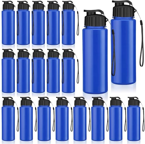 DHNDO 20 Pieces Sports Water Bottle for Kids, 500ml Plastic Water Bottles Bulk Adults Reusable Cycling Bottles with Leak Proof Flip Top BPA Free for School Gym Travel Outdoor (Solid Blue)