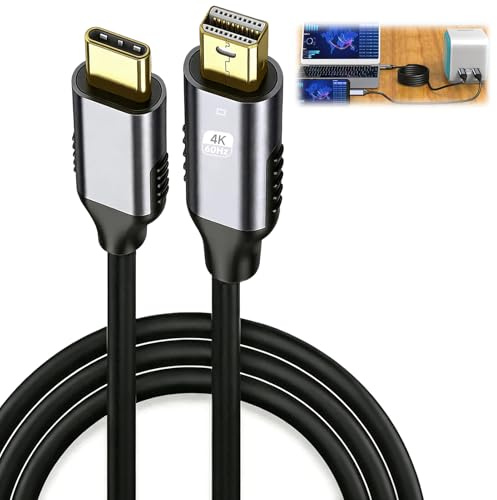 USB C to Mini DisplayPort Cable, 1.8 m 4K @ 60Hz HDR Video Adapter, Gold-Plated Connectors, Full HD, Disposable Adapter USB-C to Mini DP Converter Cable, for MacBook Pro Air, iPad Pro, for Laptop