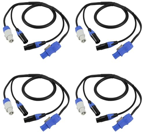 Ynusgeyx 4X High Quality Powercon 3-Pin XLR Combo Cable 1m DMX512 Power Con Cable for Stage Lighting Led Screen