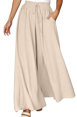 Générique Pantalon Large Femme Fluide Été Taille Elastique Haute Pantalons Jupe Culotte Chic Et Elegant Décontracté Léger À Jambes Larges avec Poches pour Bureau Et Travail