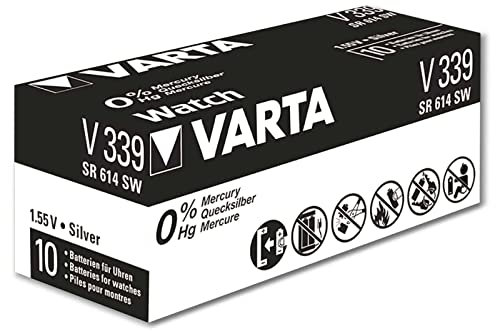 VARTA Piles Bouton V339/SR614 oxyde d'argent, lot de 1, Silver Coin, 1,55V, pour petits appareils électroniques - montres, clés de voiture, télécommandes, balances