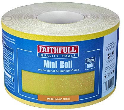 Faithfull FAIAR11580Y 50 m Medium (Körnung 80), Schleifpapier-Rolle, Gelb (Standard), 115 mm x 50 m