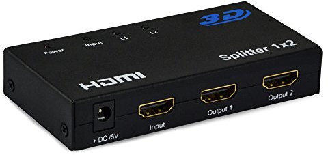 KanaaN Splitter HDMI 1x2 Duplicador Matrix 1x2 Conmutador 3D FullHD 1080p + HDMI 1.3b. Compatible con Sky, Digital terrestre, Blu-ray, Decoder, xBox, Apple TV, SP3 SP4 a 2 TV/Monitor/Proyector