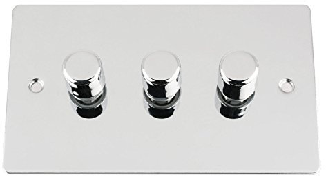 Light Dimmer Switch 3 Gang 2Way 10A -Push On Off 400W -Polished Chrome -Flat