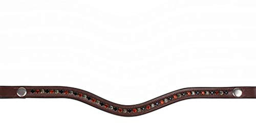 ARBO-INOX Stirnriemen Stirnband QHP Leder mit Strass Druckknopf 4 Größen Größe Shetty, Farbe braun/Hazel