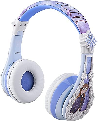 ekids Disney La Reine des Neiges Casque Bluetooth sans fil avec microphone, comprend un cordon auxiliaire, réduit le volume, pliable pour l'école, la maison ou les voyages