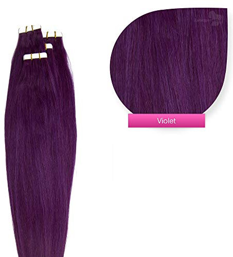 Tape Extensions Echthaar Haarverlängerung 50cm Tape In Haare mit Klebeband 40 Tressen x 4 cm breit und 2,5g Gewicht pro Tresse Farbe #violet