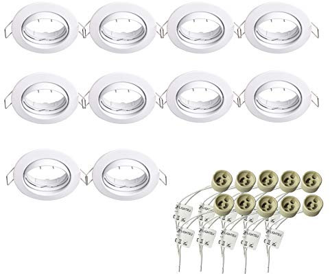 lighteu®, 10x Aluminium Einbaurahmen Weiß/Einbaustrahler LED/Halogen, schwenkbar, inkl. 10x GU10 Fassung