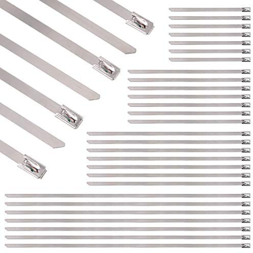 Swpeet Kit de serre-câbles à fermeture Éclair en acier inoxydable avec revêtement en acier inoxydable Assortment Kit