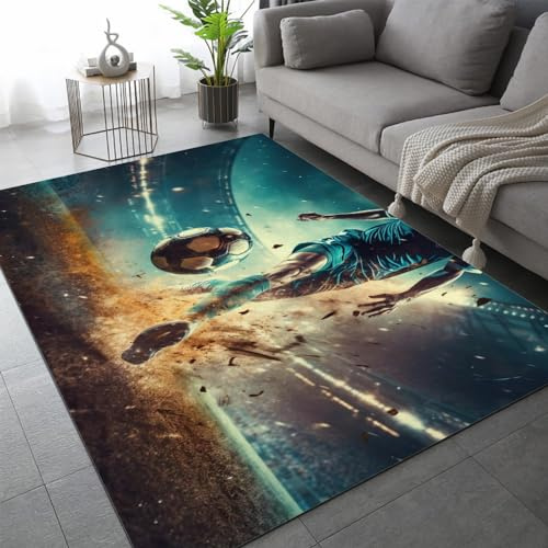 Fußball Teppich Schlafzimmer rutschfeste FußMatte Sport Kinderteppich Dekoration Carpets Teenager Kurzflor Flanell Teppiche Home Spielteppiche für Wohnzimmer 140x200 cm