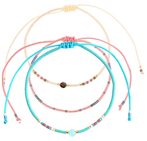 Made by Nami Perlen Armband 3er Set Damen & Mädchen - 3X Surfer Armband - 100% Wasserfest & Verstellbar - Bunte Freundschaftsarmbänder - Geschenk Beste Freundin - Festival Accessoires (Kugeln)