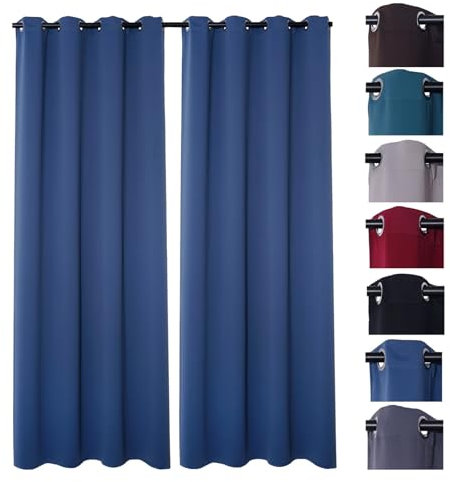 PremiumShop321 2er Pack Verdunklungsvorhang Gardinen mit Ösen, Blickdicht 140x245 cm Vorhang Verdunkelung Midnight (blau)