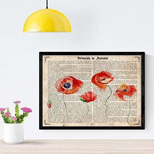 Nacnic Vintage roter Mohn Poster. Vintage Poster mit Hintergrund Definitionen. Bunte Illustrationen für die Innendekoration. A4 Größe.