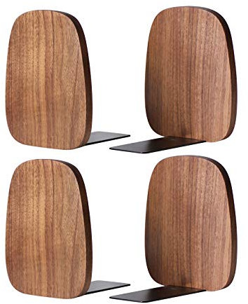 Muso Wood Lot de 2 Paires de Serre-Livres en Bois - Serre-Livres décoratifs pour étagères - Butoir de Livre Robuste pour Cadeau/Maison/Bureau/école - 14 x 12 x 10,8 cm (Bois de Noyer)