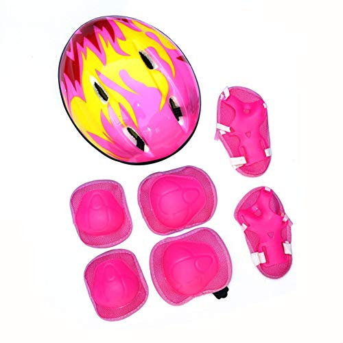 Protecteur De Patin à roulettes pour Enfants, 7 Pièces Enfants Vélo Cyclisme Casque De Patinage Genou Coude Poignet Protecteur De Protection Rose Taille Unique