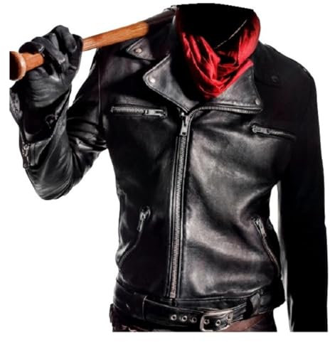 HiFacon Negan - Giacca da motociclista da uomo, in vera pelle, colore: nero, Nero - Vera Pelle, L
