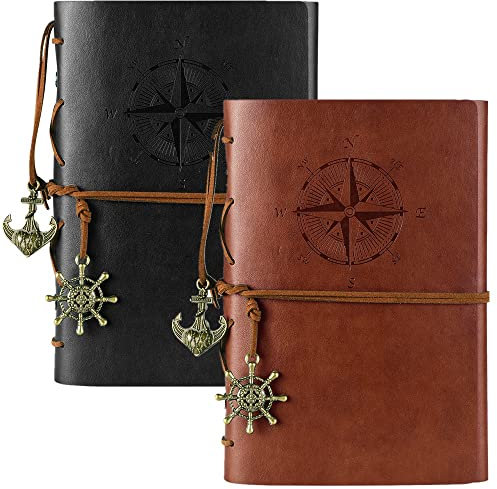 2 Pack Notizbuch aus Leder, MALEDEN Classic Spiral Bound Notebook Nachfüllbares Tagebuch Reisetagebuch Geschenke mit linierten Seiten und Binder-Taschen zum Schreiben für Mädchen und Jungen