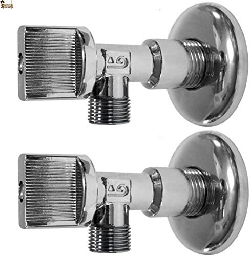 BricoLoco Llave de paso agua. ¡¡¡ PACK 2 uds. !!! Llave de escuadra macho. Cierre de esfera. En latón cromado. 1/2 x 3/8”. Grifo para lavabo, cisterna, lavadora, lavavajillas. (Macho, 2)