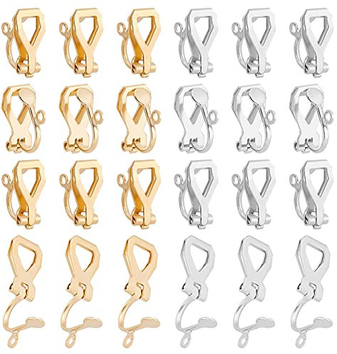 UNICRAFTALE 40pcs Edelstahl Clip-On Ohrringe Ohrringe Clips Damen Ohrklipser Ohne Ohrlöcher Ohrclips zum Selber Machen Golden Edelstahl Farbe Rohling Clip Ohrringe Ohrclips Mädchen DIY Ohrring